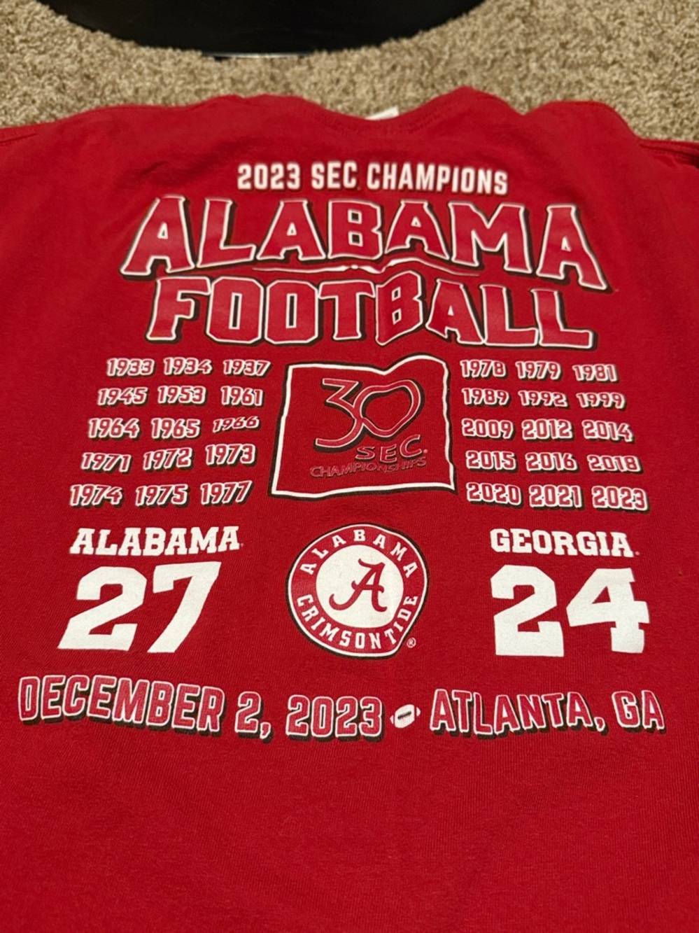 University of Alabama 2023 SEC Champions Tee (2XL) - EUC!